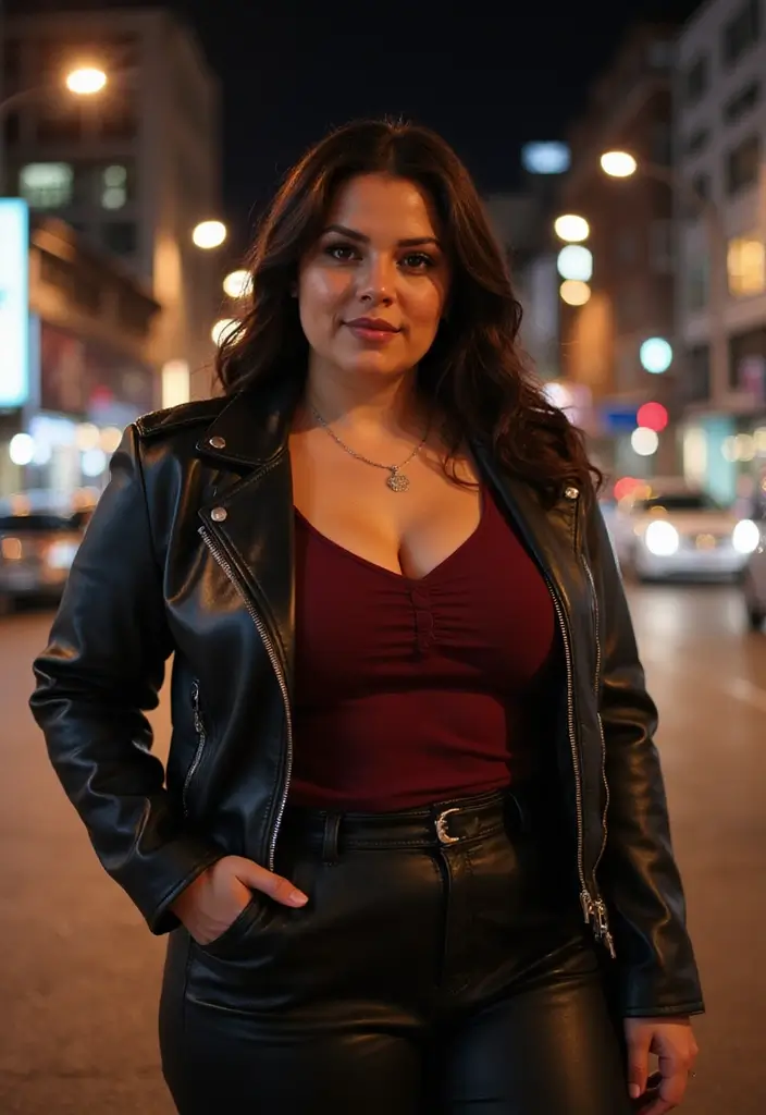 25 Burgundy Top Outfit Styling Tips To Wear With Confidence - 14. Layer with a Leather Jacket