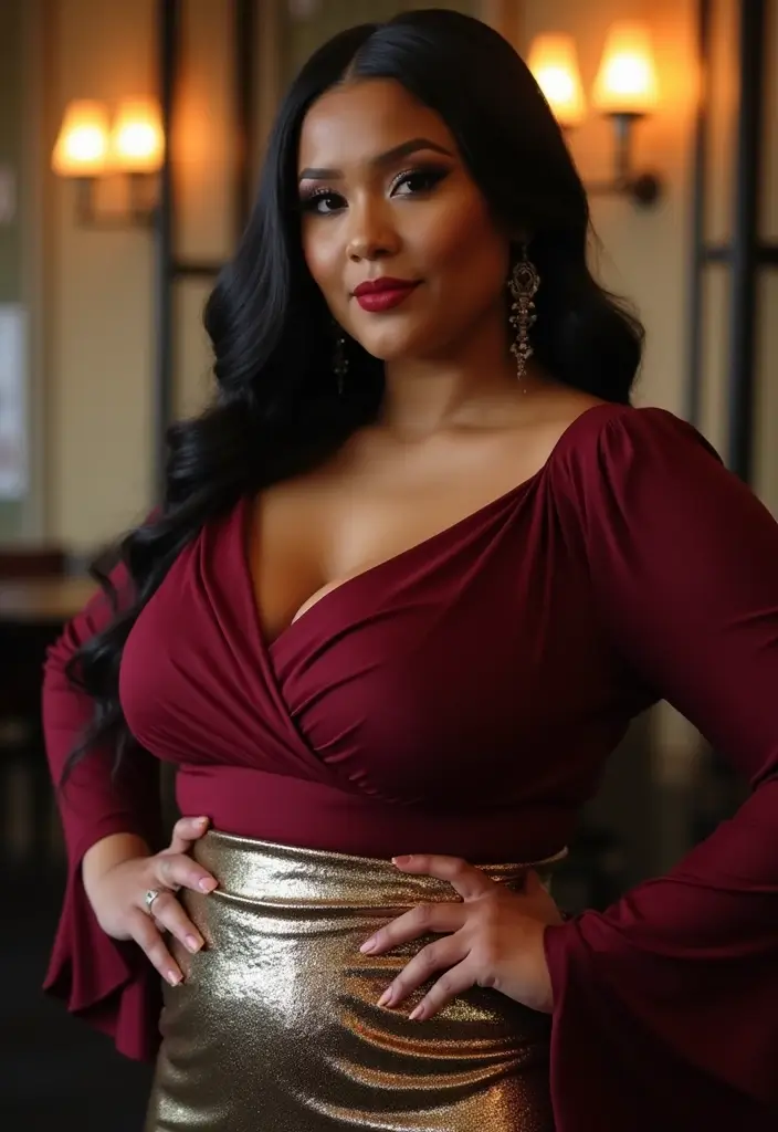 25 Burgundy Top Outfit Styling Tips To Wear With Confidence - 16. Add a Pop of Metallics