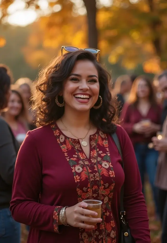 25 Burgundy Top Outfit Styling Tips To Wear With Confidence - 23. Explore Seasonal Patterns