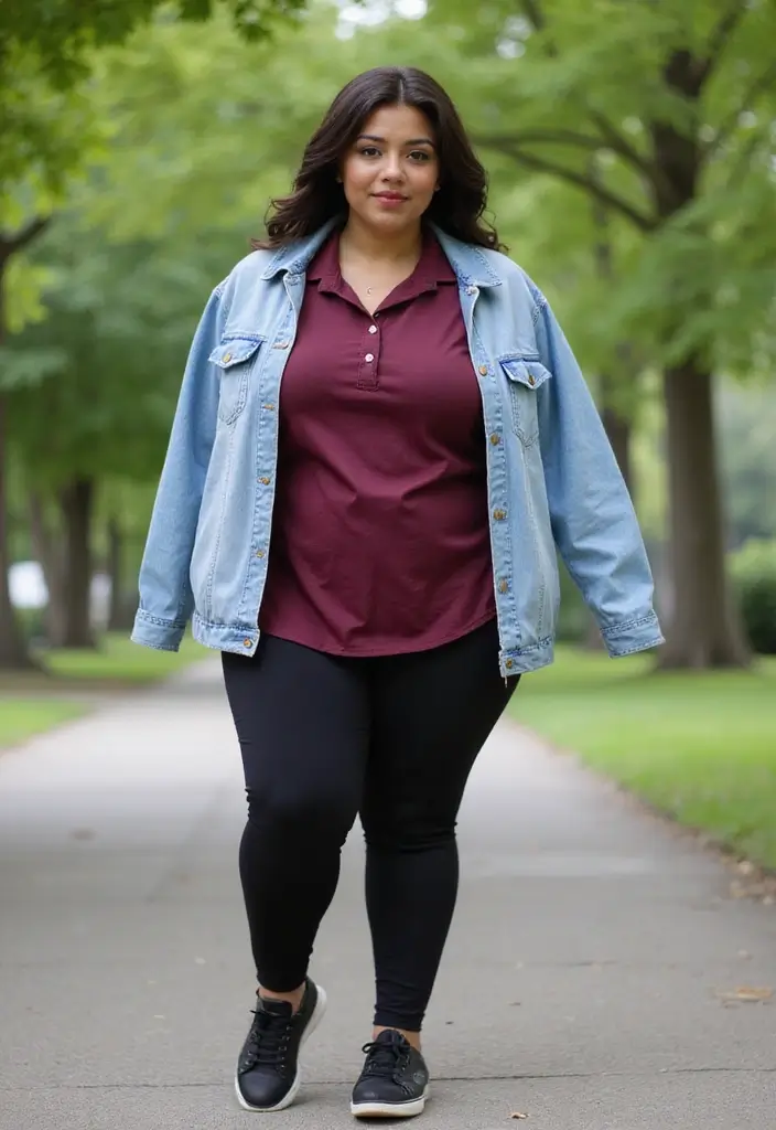 25 Burgundy Top Outfit Styling Tips To Wear With Confidence - 3. Layer with a Denim Jacket