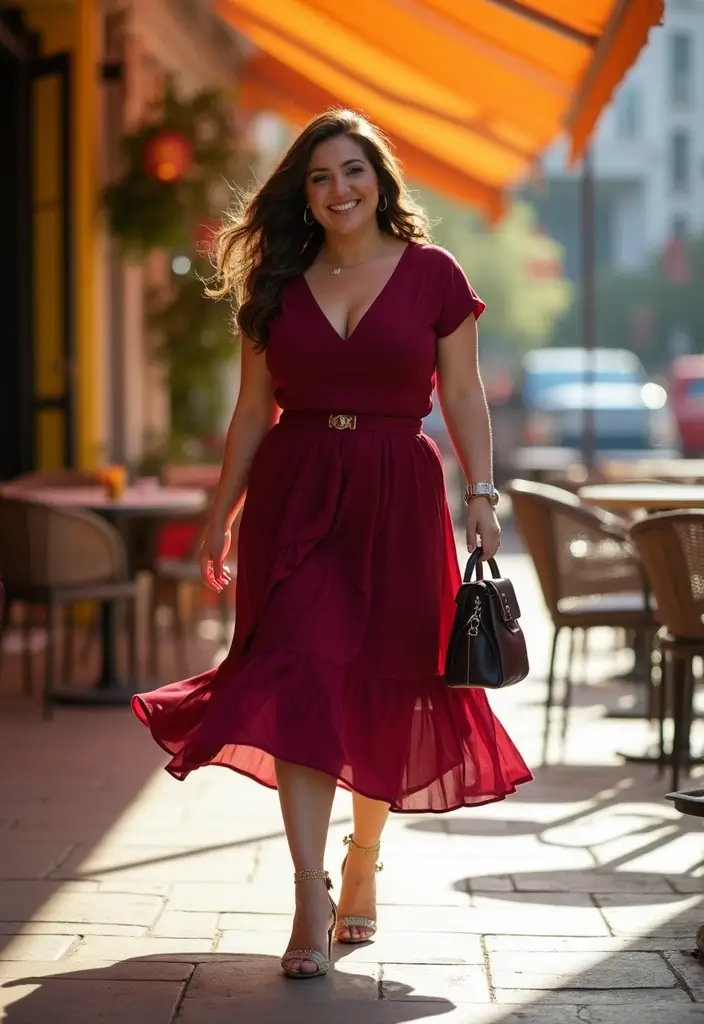 25 Burgundy Top Outfit Styling Tips To Wear With Confidence - 4. Dress It Up with a Midi Skirt