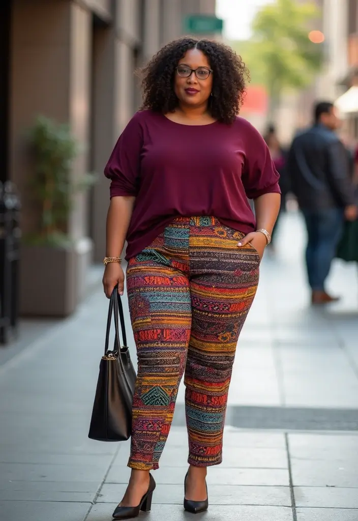 25 Burgundy Top Outfit Styling Tips To Wear With Confidence - 6. Play with Patterns
