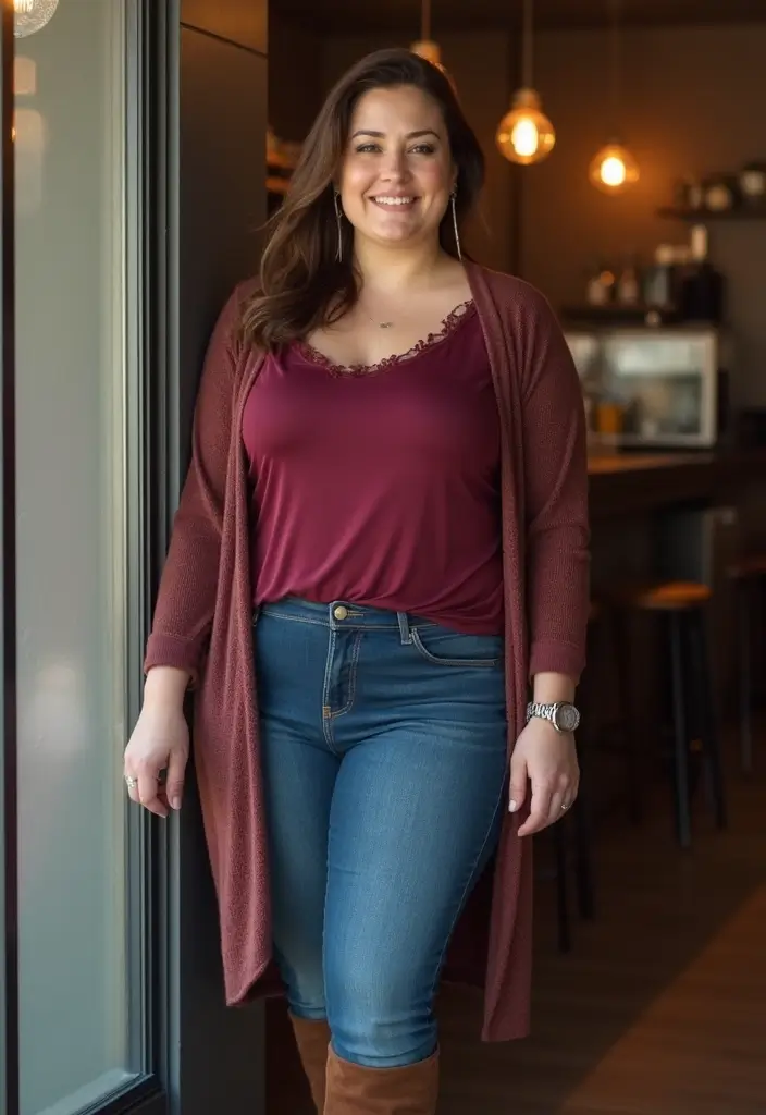 25 Burgundy Top Outfit Styling Tips To Wear With Confidence - 7. Opt for Layering with Cardigans