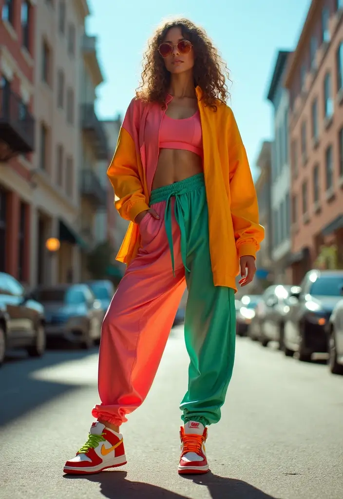 25 Chic Nike Dunks Outfit To Copy Right Now - 15. Bright and Bold Color Blocking