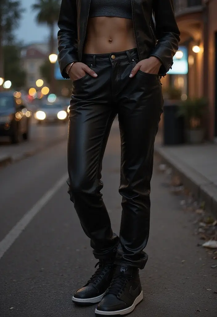 25 Chic Nike Dunks Outfit To Copy Right Now - 16. Edgy Leather Trousers