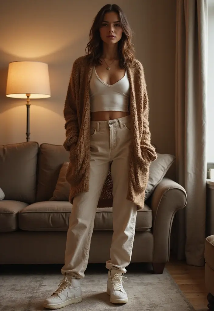 25 Chic Nike Dunks Outfit To Copy Right Now - 21. Layered with a Long Cardigan