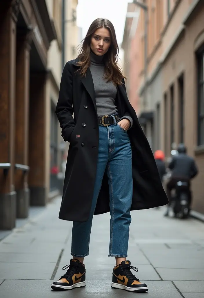 25 Chic Nike Dunks Outfit To Copy Right Now - 24. Mixing Textures with a Peacoat