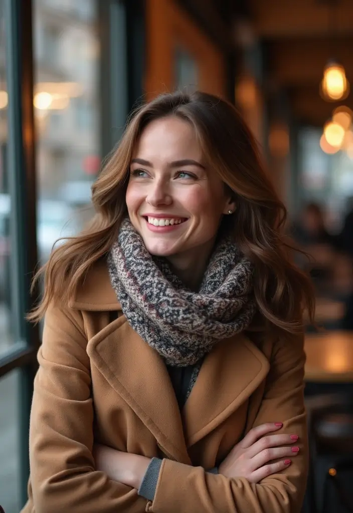 25 Chic Peacoat Womens Outfit To Copy Right Now - 24. Peacoat with Printed Scarves