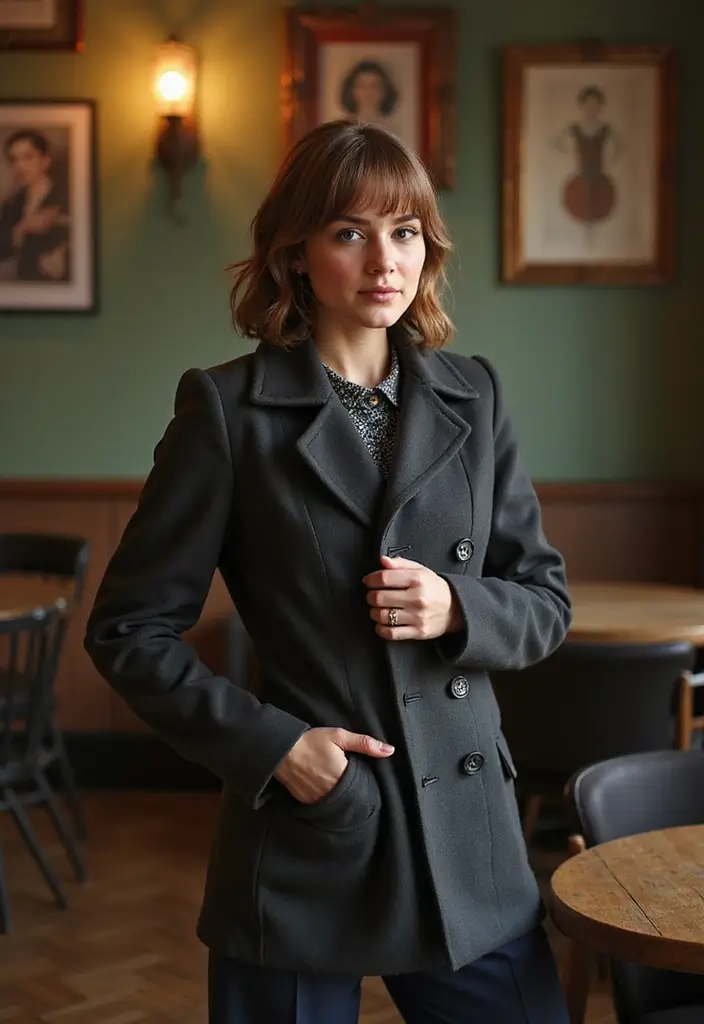 25 Chic Peacoat Womens Outfit To Copy Right Now - 9. Vintage-Inspired Peacoat Look