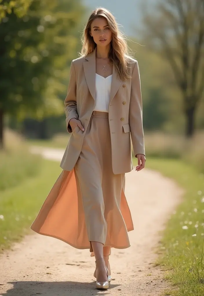 25 Must-Try Oversized Blazer Outfit Combos This Season - 19. Flowy Skirt Pairing