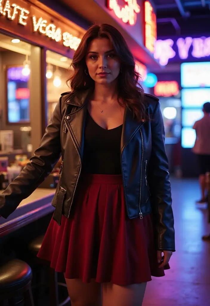 25 Must-Try Vegas Outfit Ideas Combos This Season - 3. Edgy Leather Jacket and Skirt