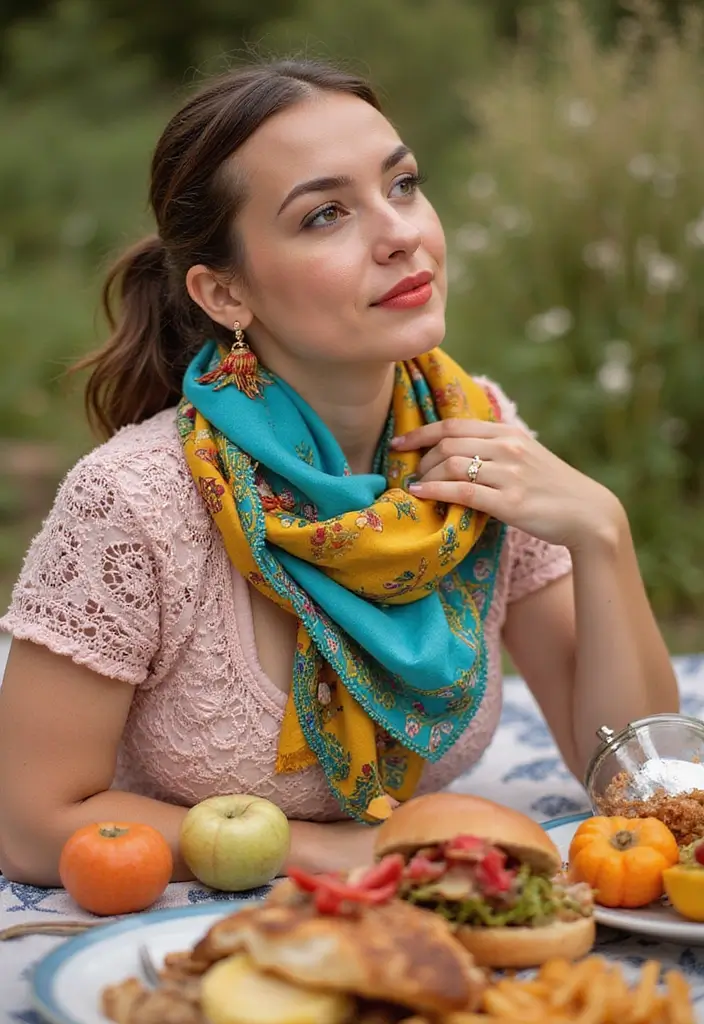 25 Picnic Outfit Ideas Styling Tips To Wear With Confidence - 13. Colorful Scarves for Style and Function