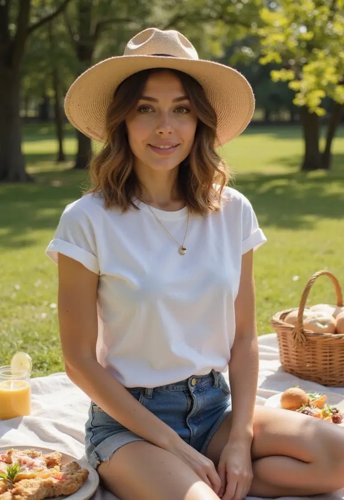 25 Picnic Outfit Ideas Styling Tips To Wear With Confidence - 4. Classic Denim and White T-Shirts