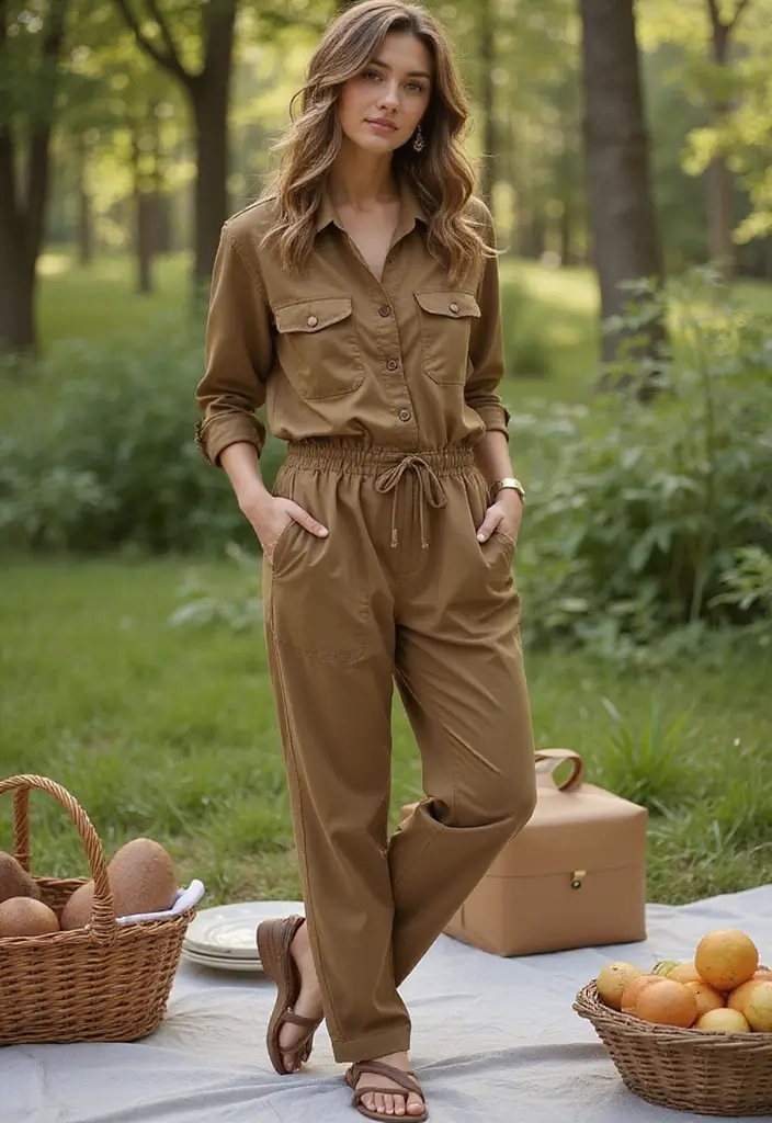 25 Picnic Outfit Ideas Styling Tips To Wear With Confidence - 7. Earthy Tones with Utility Jumpsuits