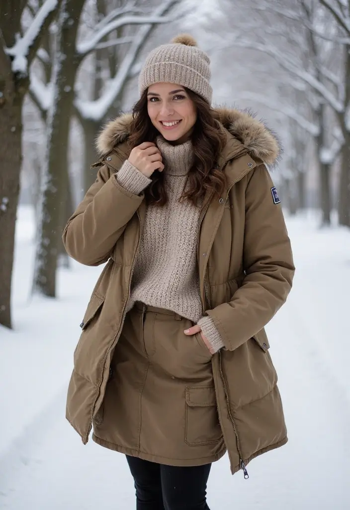 25 Stylish Cargo Skirt Outfits for Every Occasion - 12. Cozy Winter Style