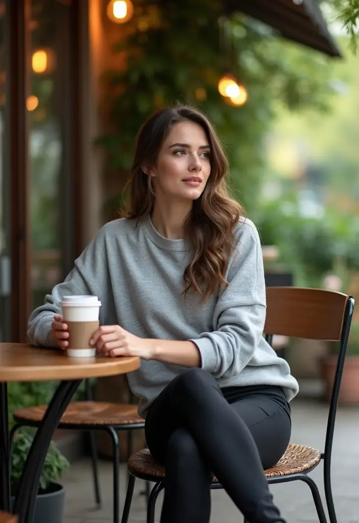 25 Stylish Grey Sweatshirt Outfit Ideas For Every Occasion - 1. Weekend Coffee Run