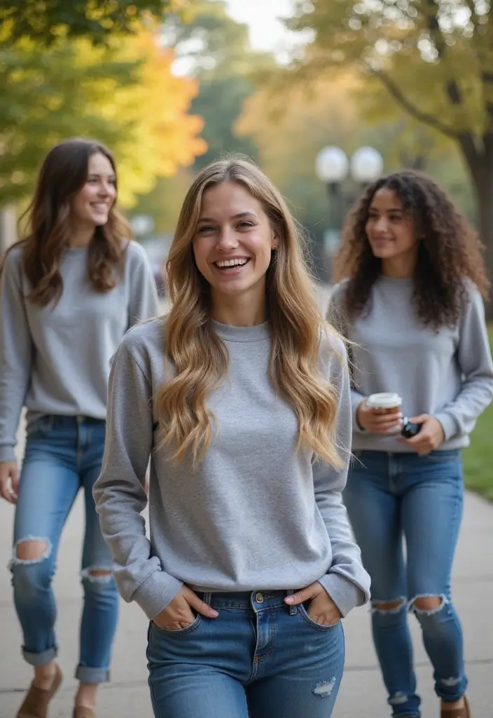 25 Stylish Grey Sweatshirt Outfit Ideas For Every Occasion - 19. School Days Style