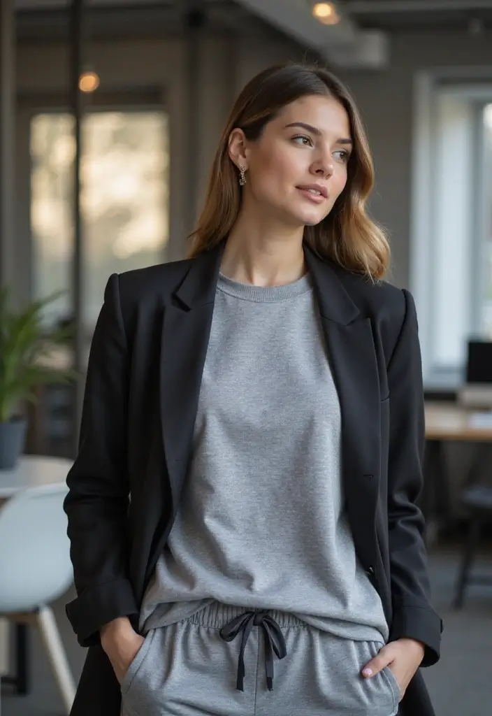 25 Stylish Grey Sweatshirt Outfit Ideas For Every Occasion - 23. Layering with a Blazer