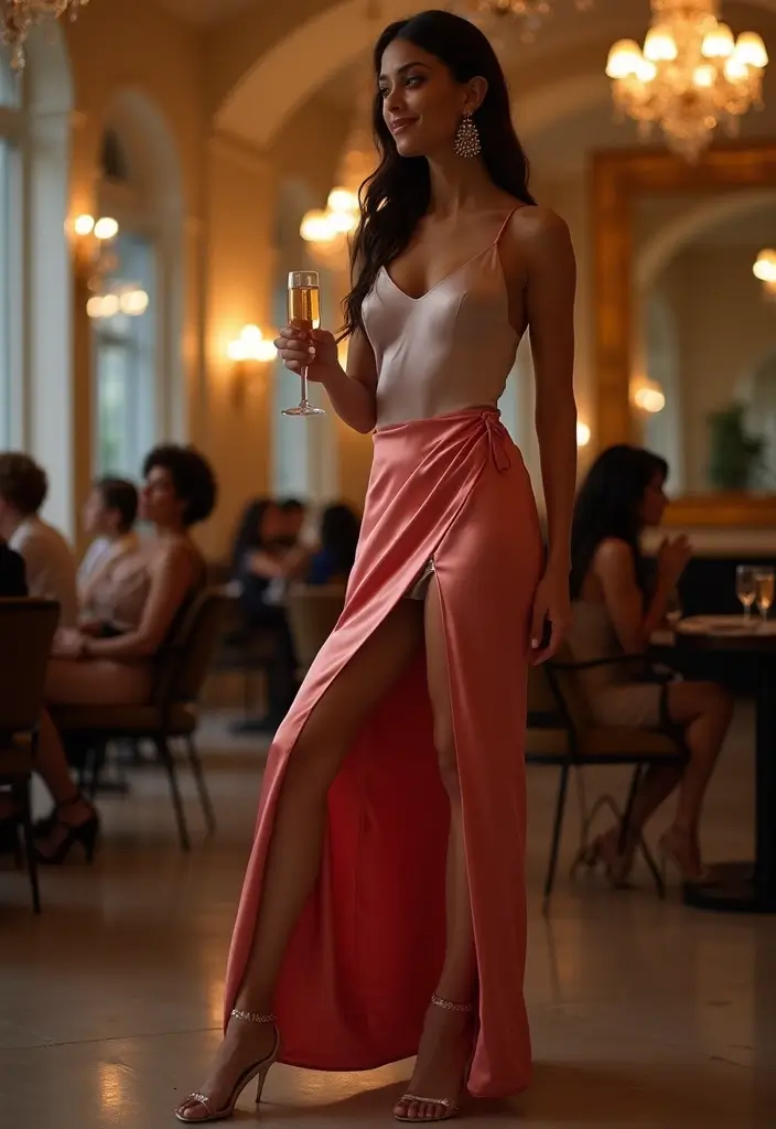 25 Stylish Skirt And Boots Outfits For Every Occasion - 11. Slip Skirt with Strappy Heels