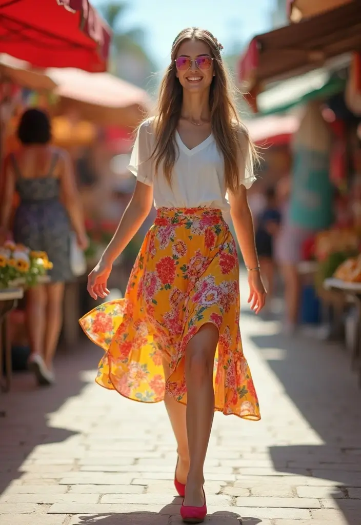 25 Stylish Skirt And Boots Outfits For Every Occasion - 13. Circle Skirt with Ballet Flats
