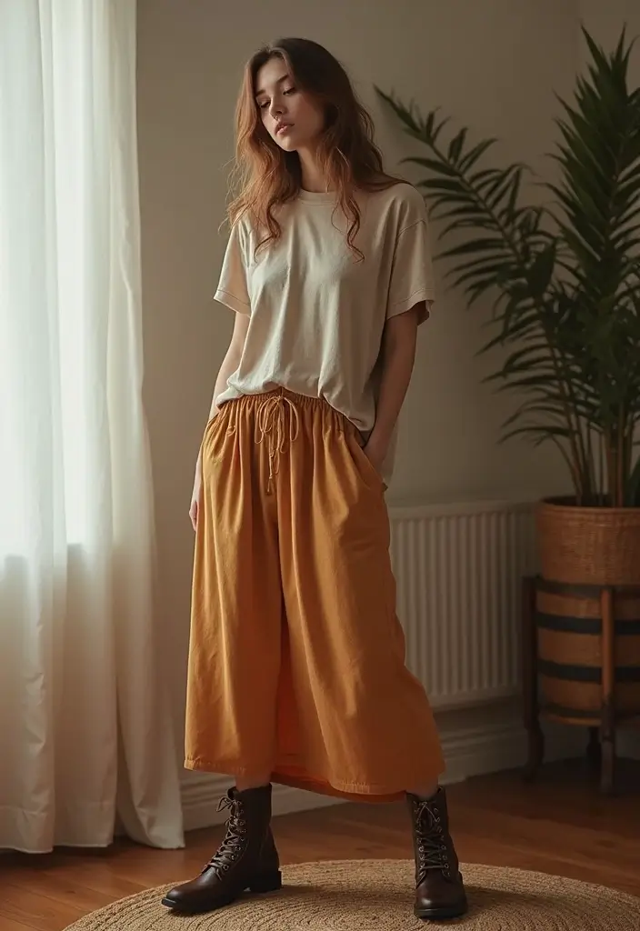 25 Stylish Skirt And Boots Outfits For Every Occasion - 24. Jersey Maxi Skirt with Casual Lace-Up Boots