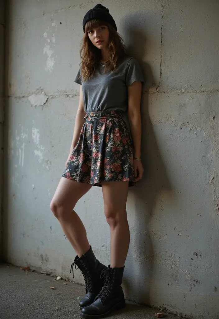 25 Stylish Skirt And Boots Outfits For Every Occasion - 3. A-Line Skirt with Combat Boots