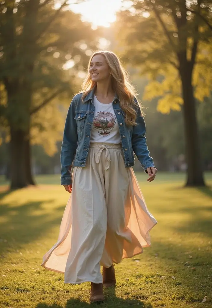 25 Stylish Skirt And Boots Outfits For Every Occasion - 7. Maxi Skirt with Flat Boots