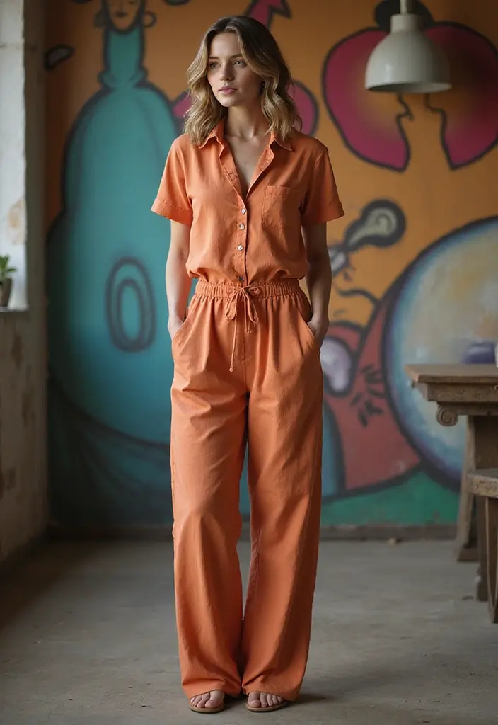 25 Wide Leg Leggings Outfit Ideas That Feel Effortless - 10. Relaxed Jumpsuit