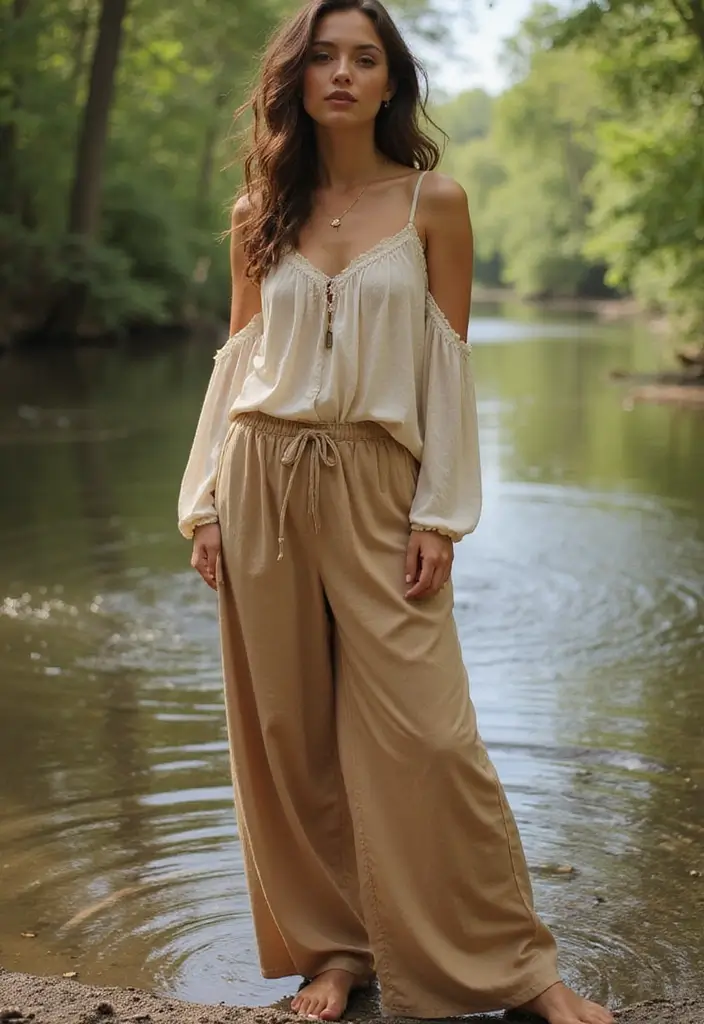 25 Wide Leg Leggings Outfit Ideas That Feel Effortless - 16. Relaxed Fit Bohemian Top