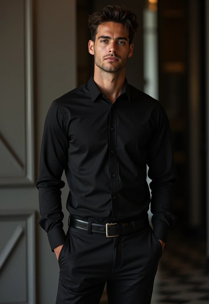 26 Camisas Negras Hombre Outfit Inspirations For Real Life - 10. Monochromatic Look
