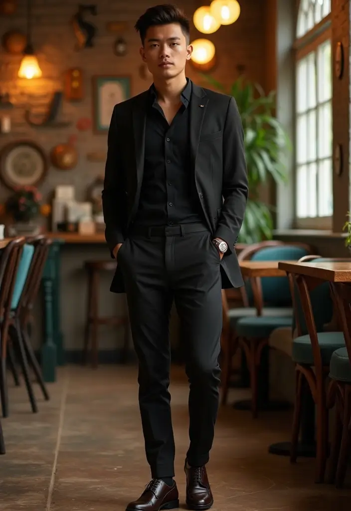 26 Camisas Negras Hombre Outfit Inspirations For Real Life - 12. Retro Inspired with Vintage Elements