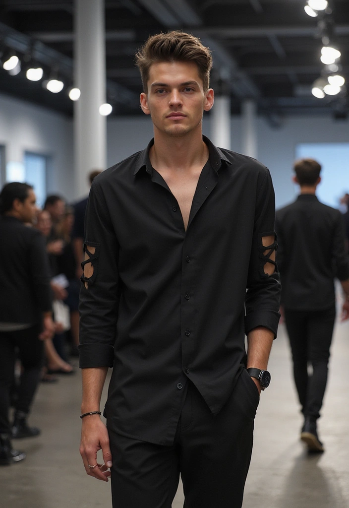 26 Camisas Negras Hombre Outfit Inspirations For Real Life - 14. Fashion Forward with Asymmetrical Cuts