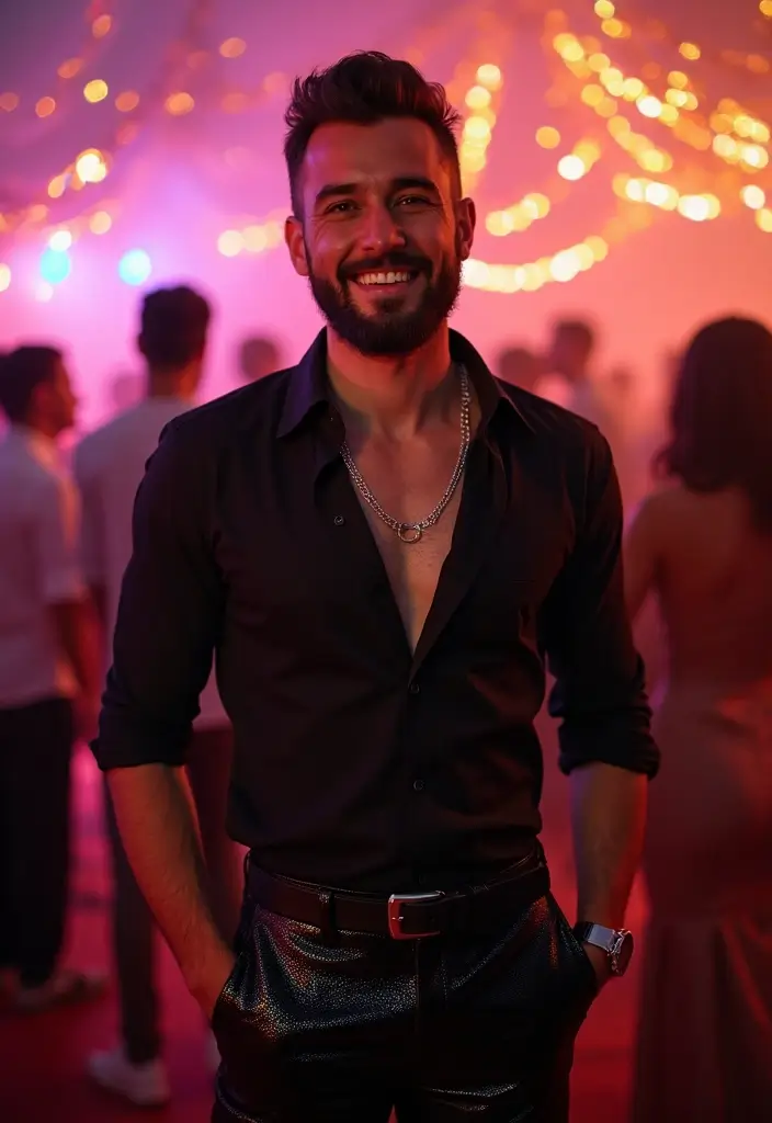 26 Camisas Negras Hombre Outfit Inspirations For Real Life - 15. Festive Look with Sparkle