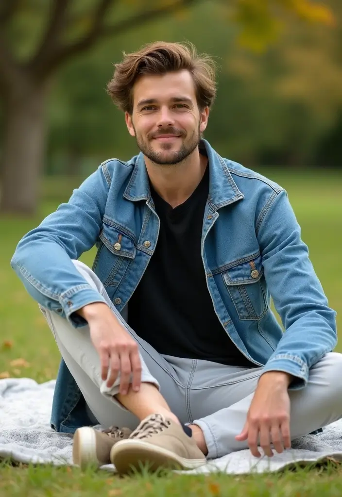 26 Camisas Negras Hombre Outfit Inspirations For Real Life - 16. Relaxed Look with a Denim Jacket