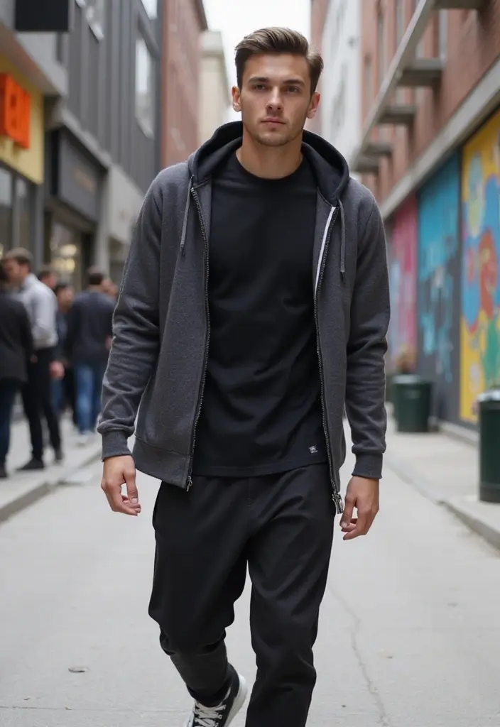 26 Camisas Negras Hombre Outfit Inspirations For Real Life - 18. Layering with a Hoodie