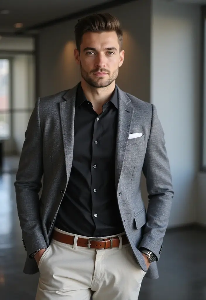 26 Camisas Negras Hombre Outfit Inspirations For Real Life - 2. Business Casual with Chinos