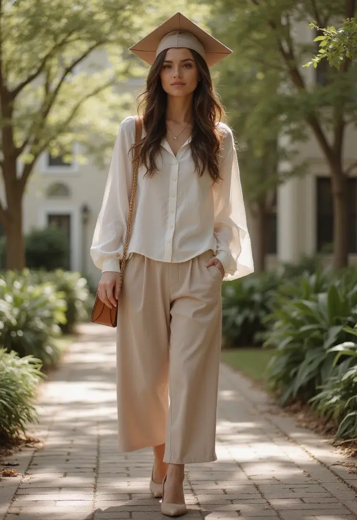 26 Graduation Outfit Ideas Black Women Looks That Will Upgrade Your Wardrobe - 19. Tunics with Wide Leg Pants