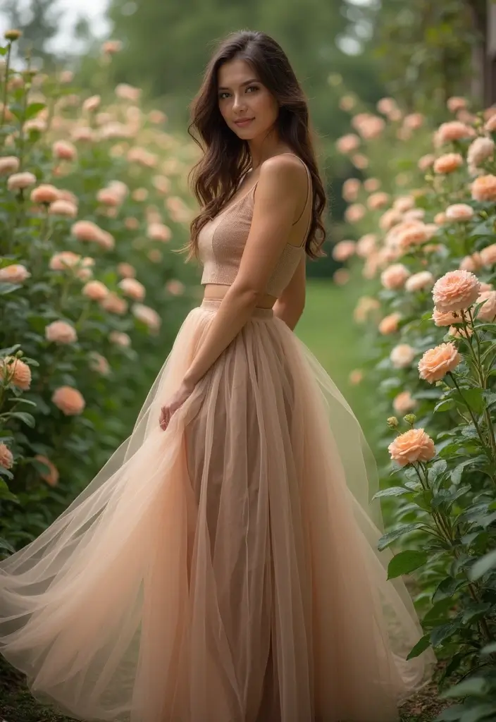 26 Long Brown Skirt Outfit Ideas That Flatter Every Figure - 12. Bohemian Style with a Brown Tulle Skirt