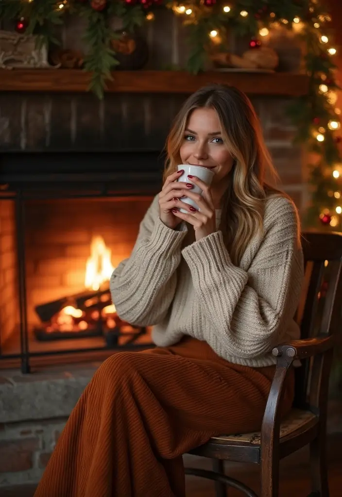 26 Long Brown Skirt Outfit Ideas That Flatter Every Figure - 13. Rustic Charm with a Brown Corduroy Skirt