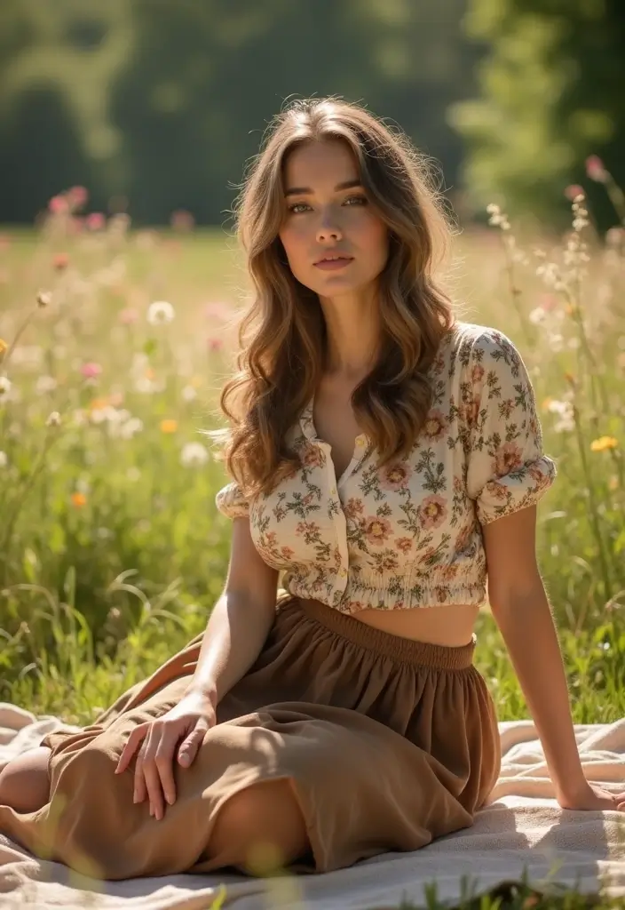 26 Long Brown Skirt Outfit Ideas That Flatter Every Figure - 4. Vintage Charm with a Brown A-Line Skirt