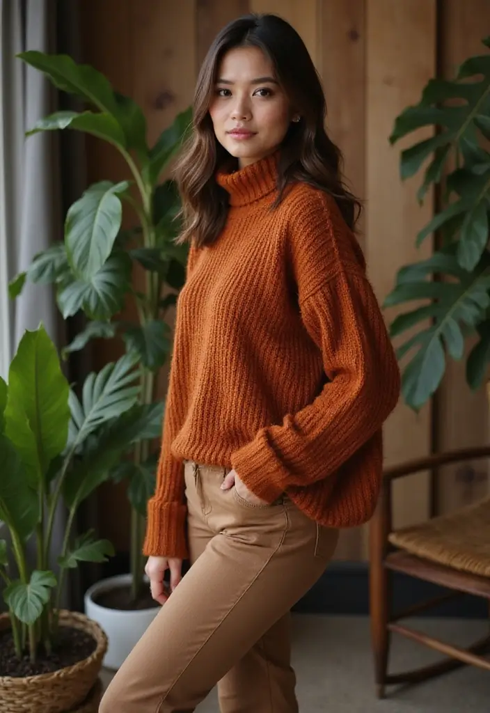 26 Outfit Brown Pants Styling Tips To Wear With Confidence - 1. Pair with Earthy Tones