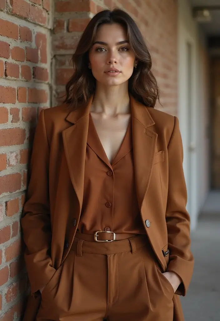 26 Outfit Brown Pants Styling Tips To Wear With Confidence - 2. Monochromatic Magic