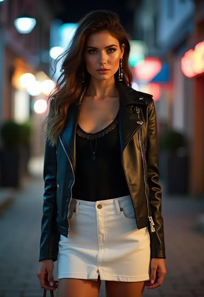 26 White Skirt Outfit Hijab Ideas That Feel Effortless - 20. Edgy Elements