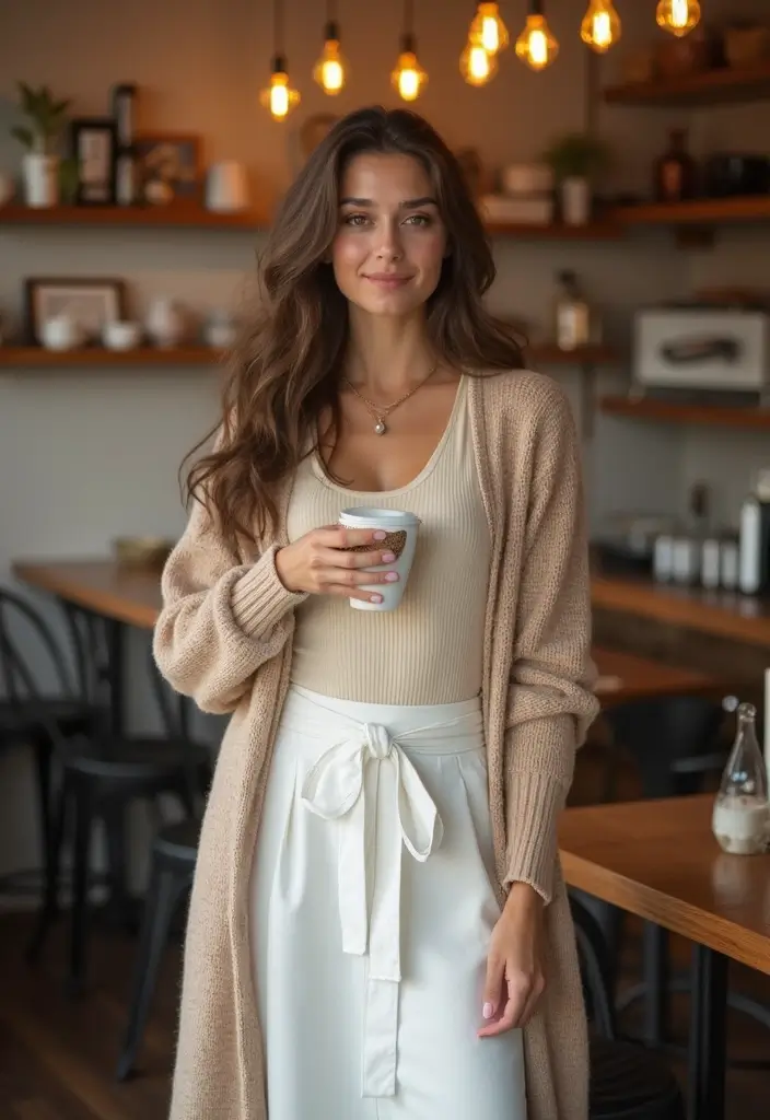 26 White Skirt Outfit Hijab Ideas That Feel Effortless - 24. Stylish Cardigans