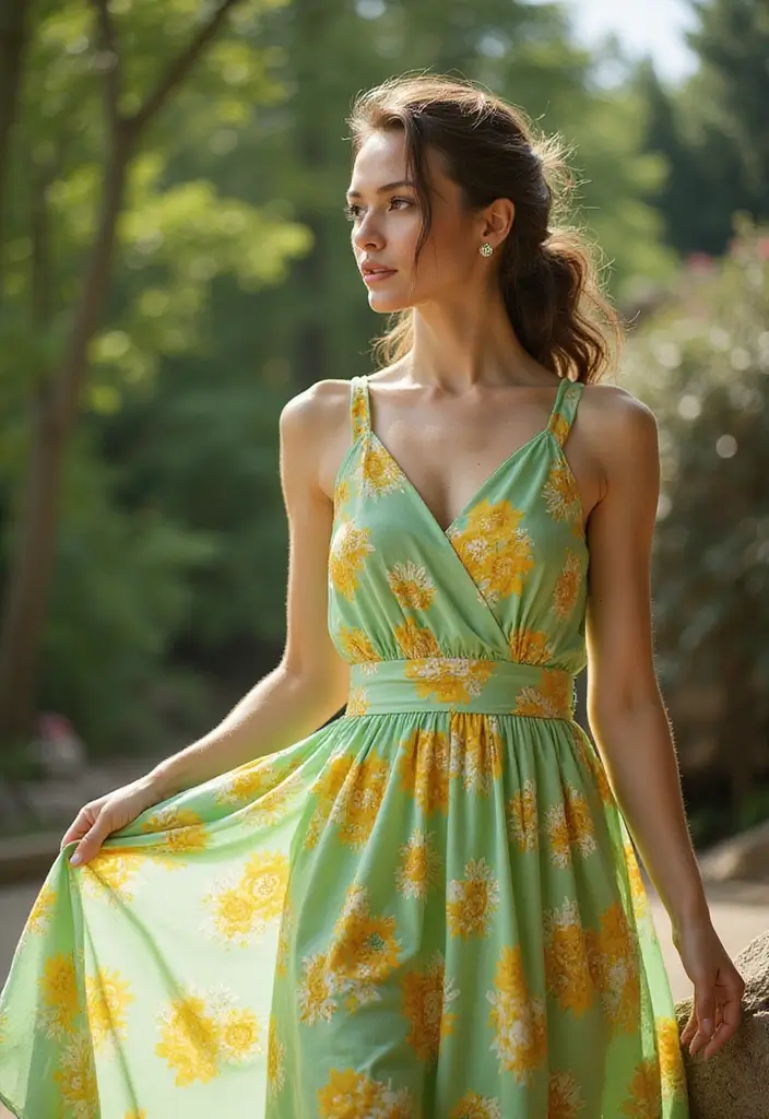 27 Green And Yellow Outfit Styling Tips To Wear With Confidence - 7. Floral Dresses