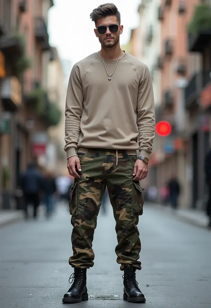 27 Must-Try Bad Boy Outfit Combos This Season - 25. Edgy Patterns like Camouflage