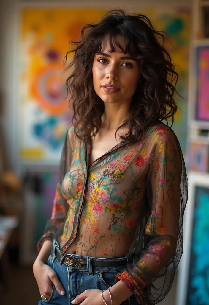 27 Transparent Top Outfit Inspirations For Real Life - 26. Artistic Sheer Prints