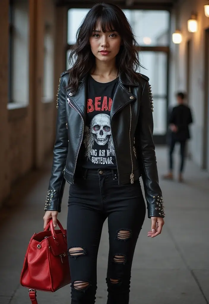 27 Trendy Red Bag Outfit To Refresh Your Closet - 13. Edgy Punk Look