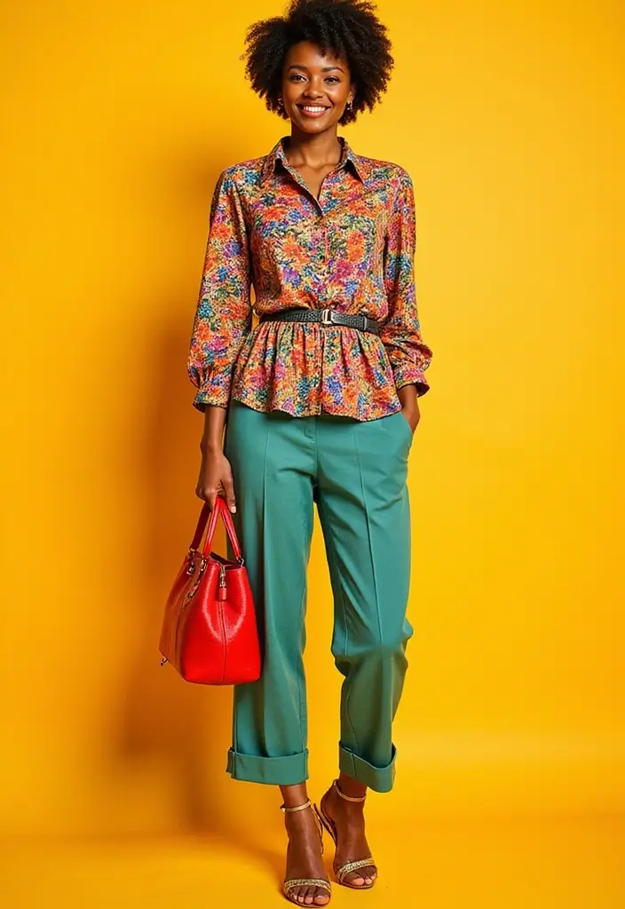 27 Trendy Red Bag Outfit To Refresh Your Closet - 18. Colorful Patterns