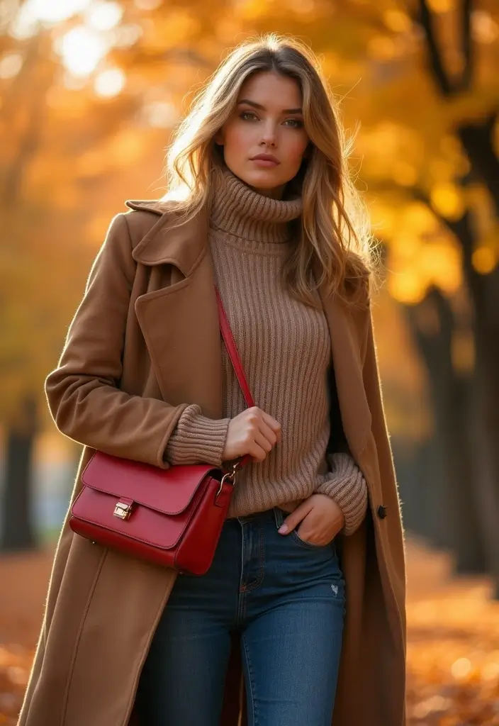 27 Trendy Red Bag Outfit To Refresh Your Closet - 8. Layering for Fall